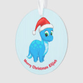 Cute Blue Baby Dinosaur met Santa Hat Ornament (voorkant)