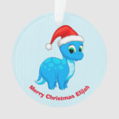 Cute Blue Baby Dinosaur met Santa Hat Ornament (voorkant)
