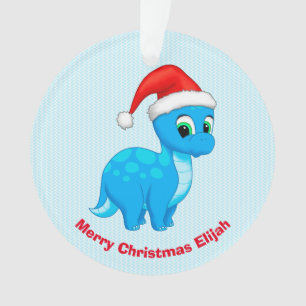 Cute Blue Baby Dinosaur met Santa Hat Ornament