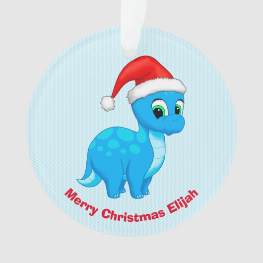 Cute Blue Baby Dinosaur met Santa Hat Ornament (voorkant)