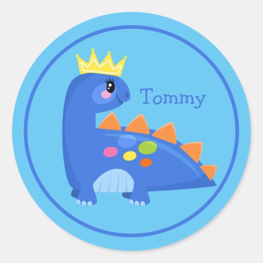 Cute Blue Baby Dinosaur Ronde Sticker (Voorkant)