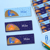 Cute Blue Baby Dinosaur Sparking Star Labels