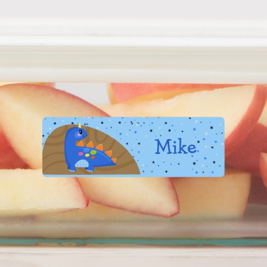 Cute Blue Baby Dinosaur Sparking Star Labels (Aangebracht)