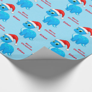 Cute Blue Baby Dinosour met Santa Hat Cadeaupapier