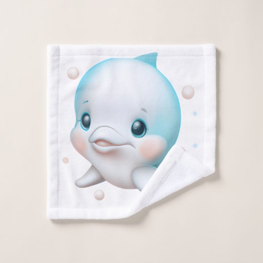 Cute Blue Baby Dolphin Bad Handdoek (Wasdoekje)
