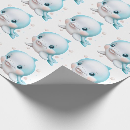Cute Blue Baby Dolphin Cadeaupapier (Hoek)