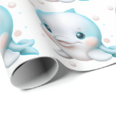 Cute Blue Baby Dolphin Cadeaupapier (Rol Hoek)