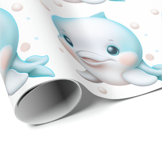 Cute Blue Baby Dolphin Cadeaupapier (Rol Hoek)