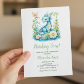 Cute Blue Baby Dragon “Hatching Soon” Baby Shower  Kaart