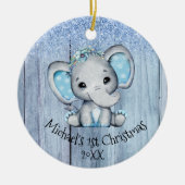 Cute Blue Baby Elephant 1e Kerstmis Keramisch Ornament (Voorkant)