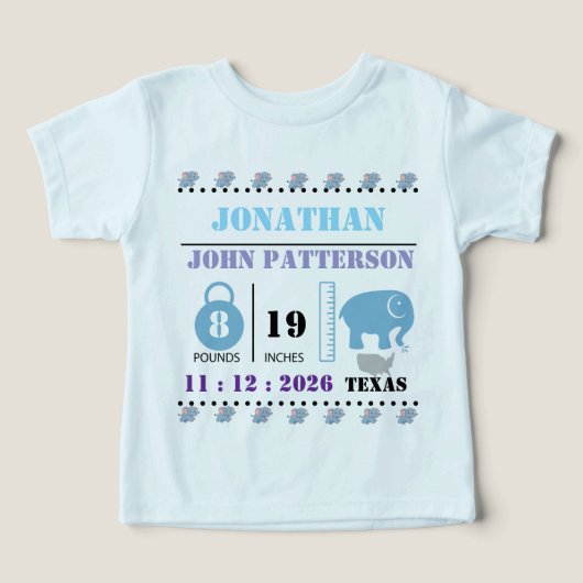 Cute Blue Baby Elephant Birth Announcement (Design voorkant)