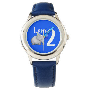Cute Blue Baby Elephant Custom Age 2e verjaardag Horloge