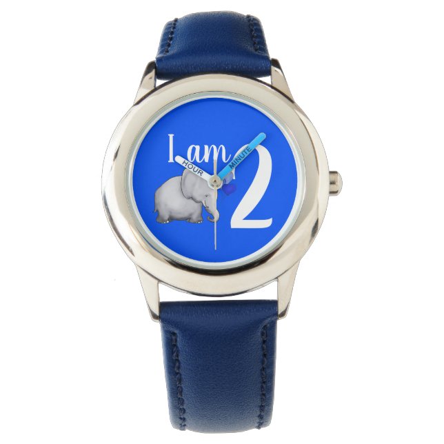 Cute Blue Baby Elephant Custom Age 2e verjaardag Horloge (Voorkant)