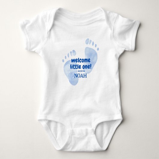 Cute Blue Baby Feet Welcome Little One Nursery Des Romper (Voorkant)
