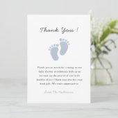 Cute Blue Baby footprint Baby Boy shower Bedankkaart (Staand voorkant)