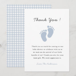 Cute Blue Baby footprint  Baby Boy shower Bedankkaart