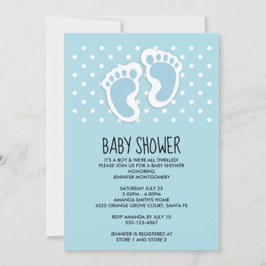 Cute Blue Baby Footprint Baby shower Kaart (Voorkant)