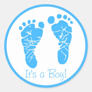 Cute Blue Baby Footprint is een Baby shower Ronde Sticker