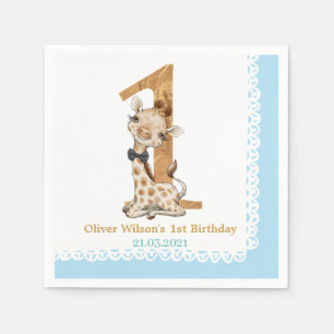 Cute Blue Baby Giraffe 1st Birthday Servet