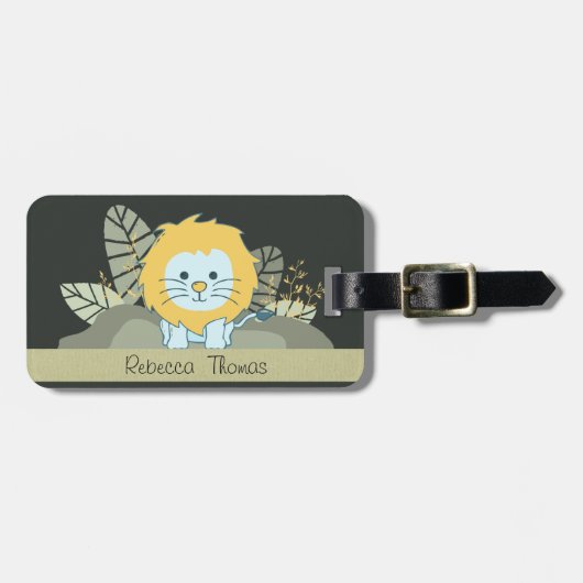 CUTE BLUE BABY LION LEAVES FOLIAGE GIFT KIND BAGAGELABEL (Voorkant horizontaal)