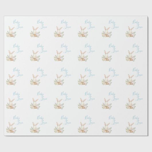 Cute Blue Baby Love Script Bunny Rabbit Shower Cadeaupapier (Vlak)
