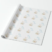 Cute Blue Baby Love Script Bunny Rabbit Shower Cadeaupapier (Uitgerold)