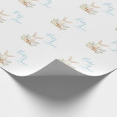 Cute Blue Baby Love Script Bunny Rabbit Shower Cadeaupapier (Hoek)