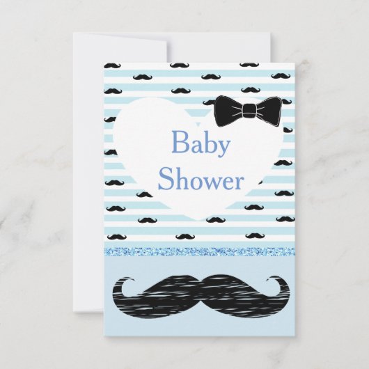 Cute Blue Baby Mustache Baby shower Invitation Kaart (Voorkant)