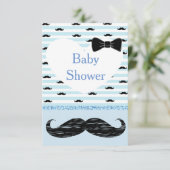 Cute Blue Baby Mustache Baby shower Invitation Kaart (Staand voorkant)