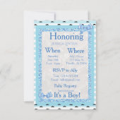 Cute Blue Baby Mustache Baby shower Invitation Kaart (Achterkant)