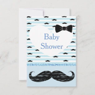 Cute Blue Baby Mustache Baby shower Invitation Kaart