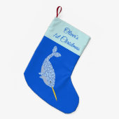 Cute Blue Baby Narwhal Aangepast 1 Kerstmis Kleine Kerstsok (Voorkant (Hangend))