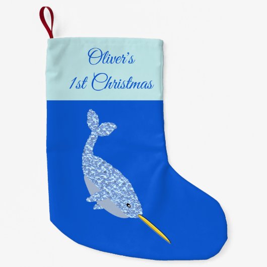 Cute Blue Baby Narwhal Aangepast 1 Kerstmis Kleine Kerstsok (Voorkant)