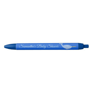 Cute Blue Baby Narwhal Baby shower Custom Blauwe Inkt Pen