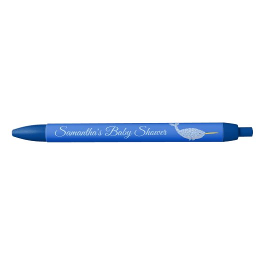 Cute Blue Baby Narwhal Baby shower Custom Blauwe Inkt Pen (Voorkant)