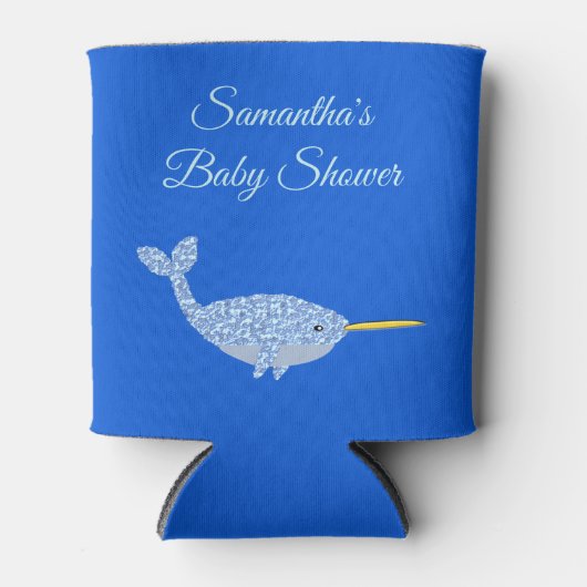 Cute Blue Baby Narwhal Baby shower Custom Blikjeskoeler (Voorkant)