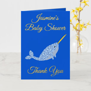 Cute Blue Baby Narwhal Baby shower Custom Folie Wenskaart