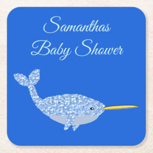 Cute Blue Baby Narwhal Baby shower Custom Kartonnen Onderzetters