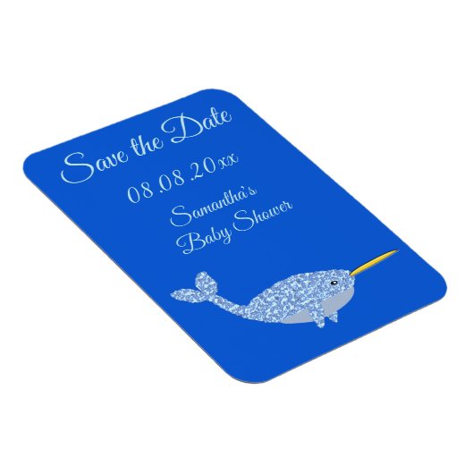 Cute Blue Baby Narwhal Baby shower Custom Magneet (Rechterzijde)