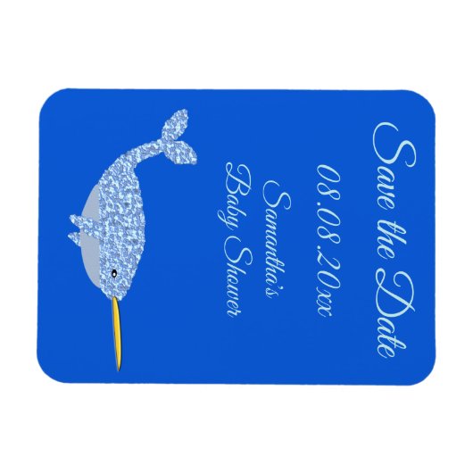 Cute Blue Baby Narwhal Baby shower Custom Magneet (Horizontaal)