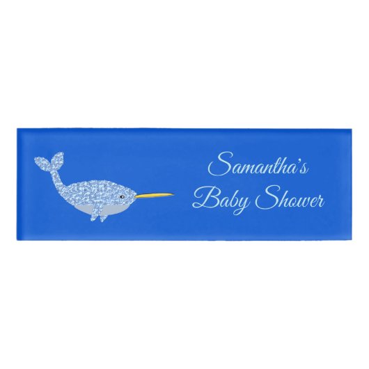 Cute Blue Baby Narwhal Baby shower Custom Naambadge (Voorkant)
