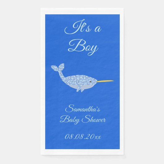 Cute Blue Baby Narwhal Baby shower Custom Servet (Voorkant)