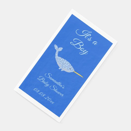 Cute Blue Baby Narwhal Baby shower Custom Servet (Hoek)