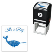 Cute Blue Baby Narwhal Baby shower Custom Zelfinktende Stempel (In situ)