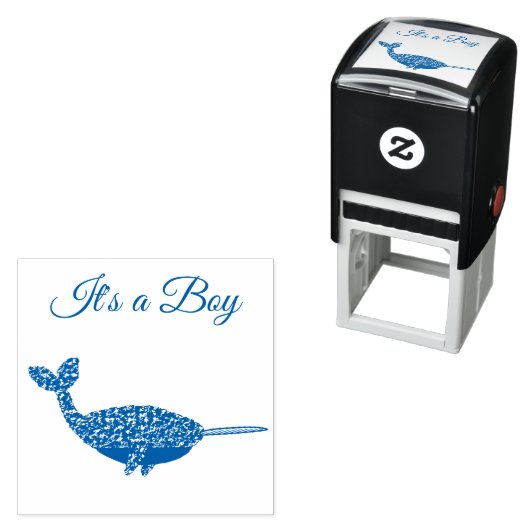 Cute Blue Baby Narwhal Baby shower Custom Zelfinktende Stempel (In situ)