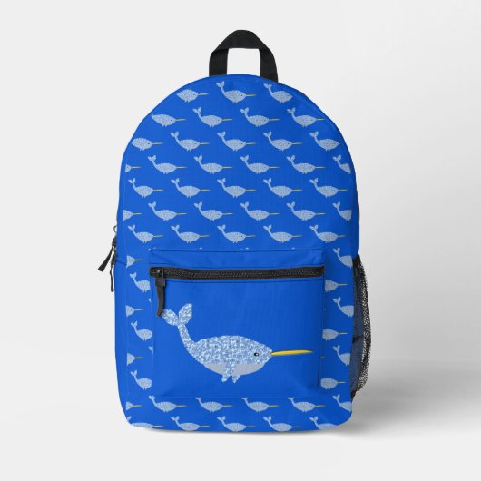 Cute Blue Baby Narwhal Bedrukte Rugzak (Voorkant)