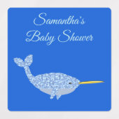 Cute Blue Baby Narwhal Custom Baby shower Labels (Design 1)