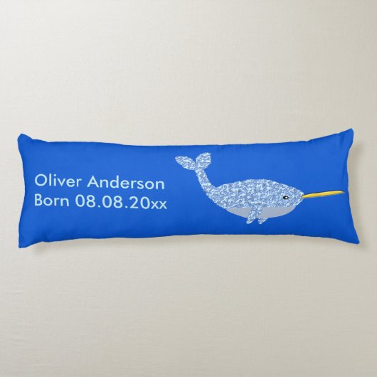 Cute Blue Baby Narwhal Custom Birth Lichaamskussen (Achterkant)