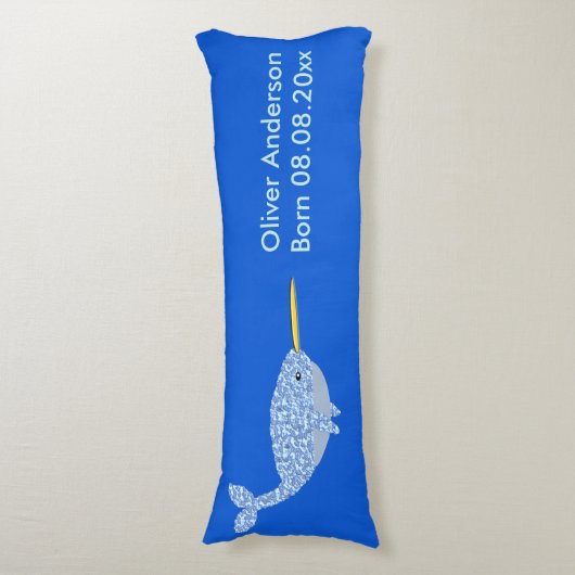 Cute Blue Baby Narwhal Custom Birth Lichaamskussen (Voorkant Verticaal)