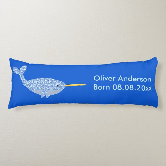 Cute Blue Baby Narwhal Custom Birth Lichaamskussen (Voorkant)